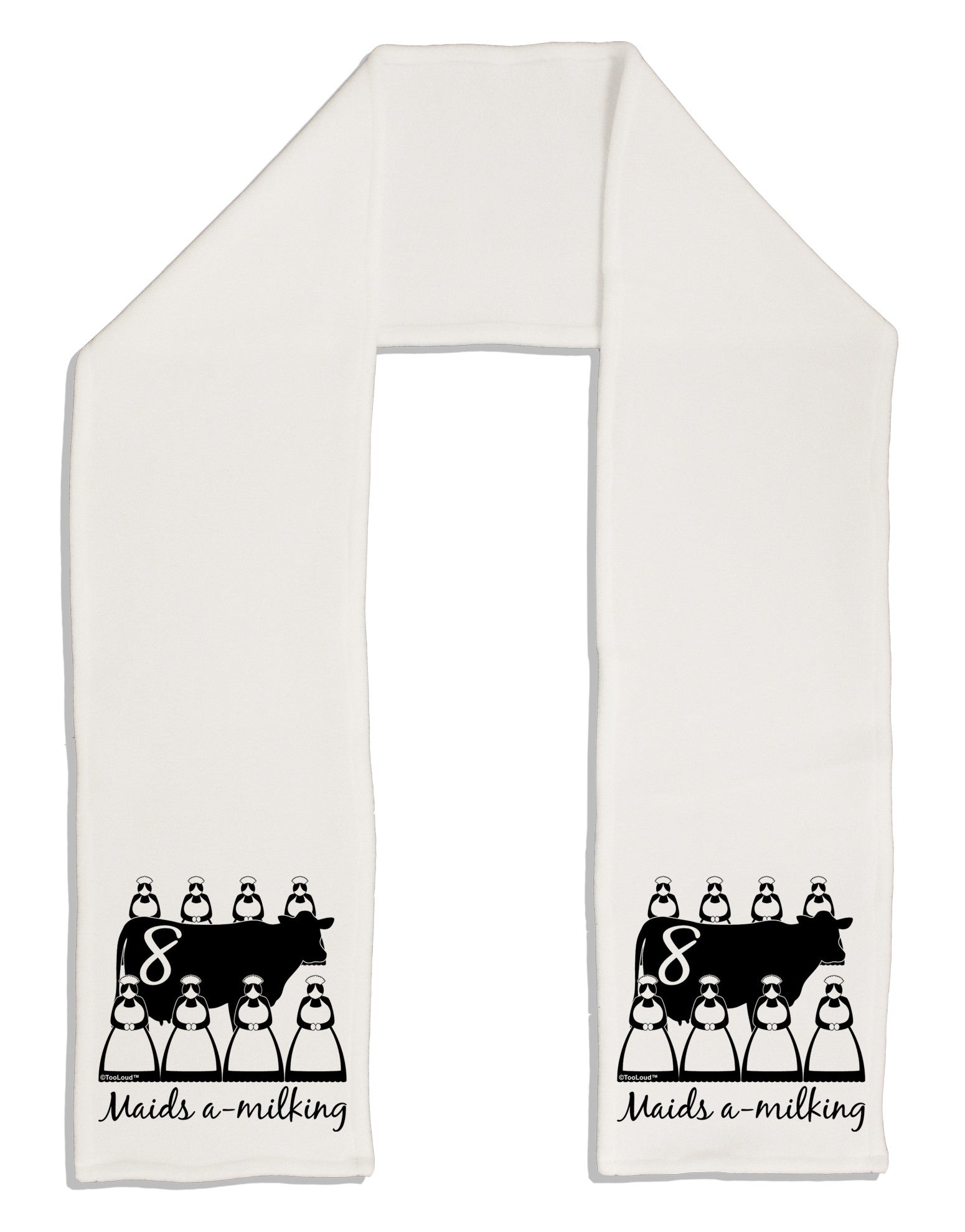 Eight Maids A Milking Text Adult Fleece 64&#x22; Scarf-TooLoud-White-One-Size-Adult-Davson Sales