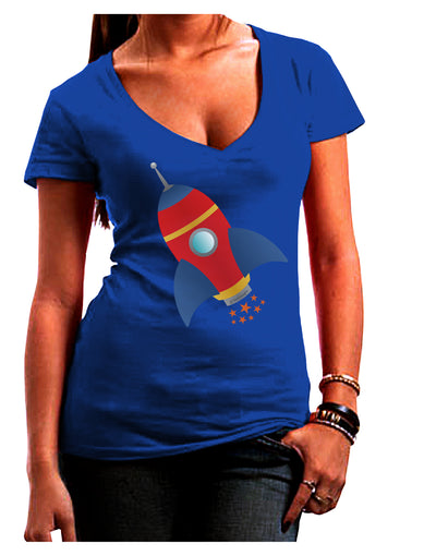 Space Rocket Ship and Stars Juniors V-Neck Dark T-Shirt by TooLoud-Womens V-Neck T-Shirts-TooLoud-Royal-Blue-Juniors Fitted Small-Davson Sales