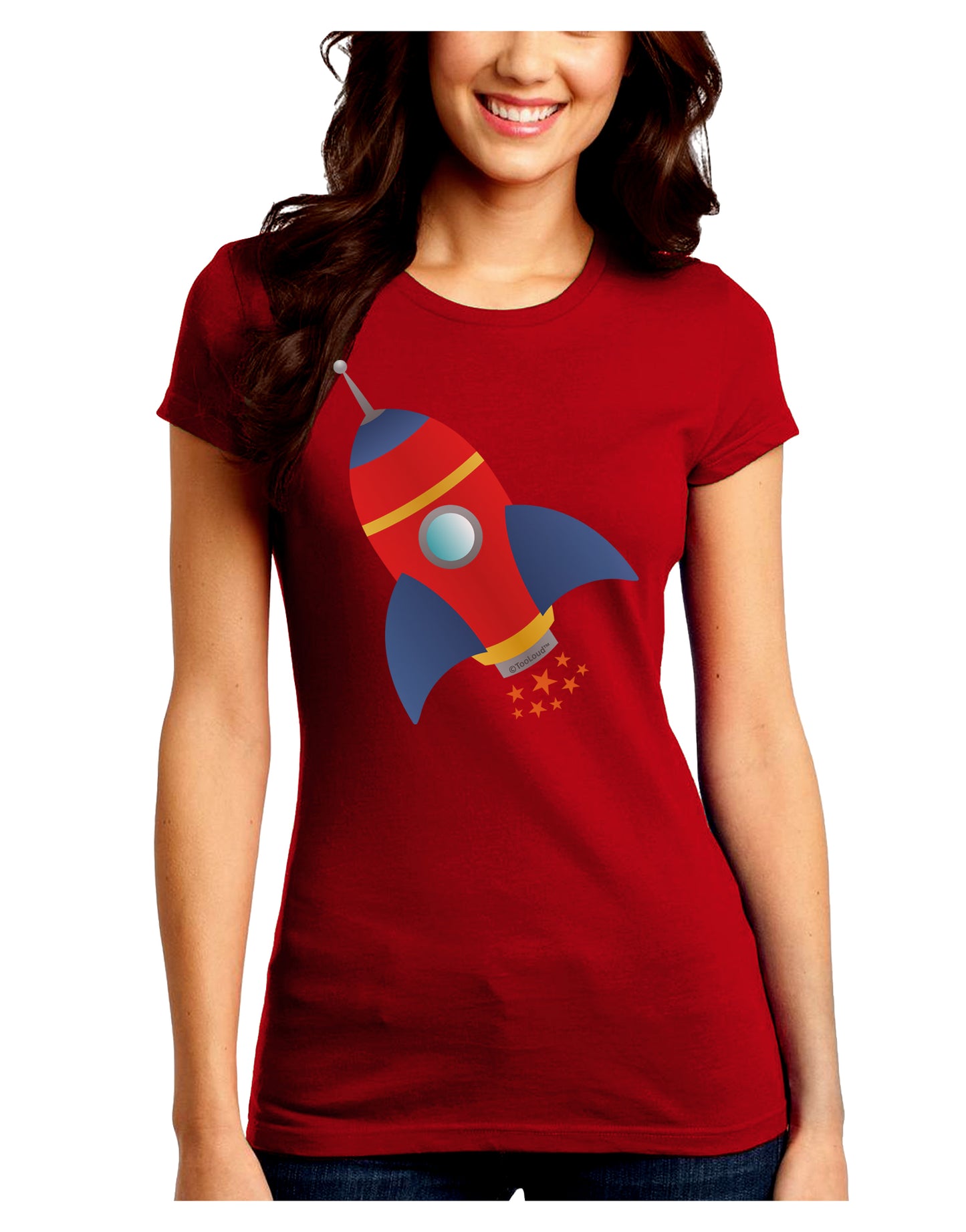 Space Rocket Ship and Stars Juniors Crew Dark T-Shirt by TooLoud-T-Shirts Juniors Tops-TooLoud-Red-Juniors Fitted Small-Davson Sales