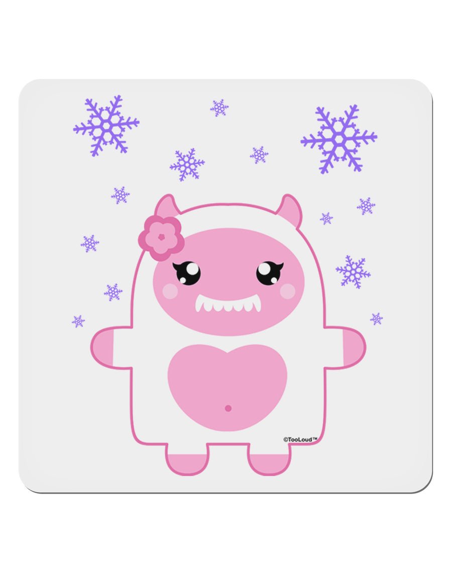 Cute Abominable Snowman Girl Yeti - Christmas 4x4&#x22; Square Sticker 4 Pieces-Stickers-TooLoud-White-Davson Sales