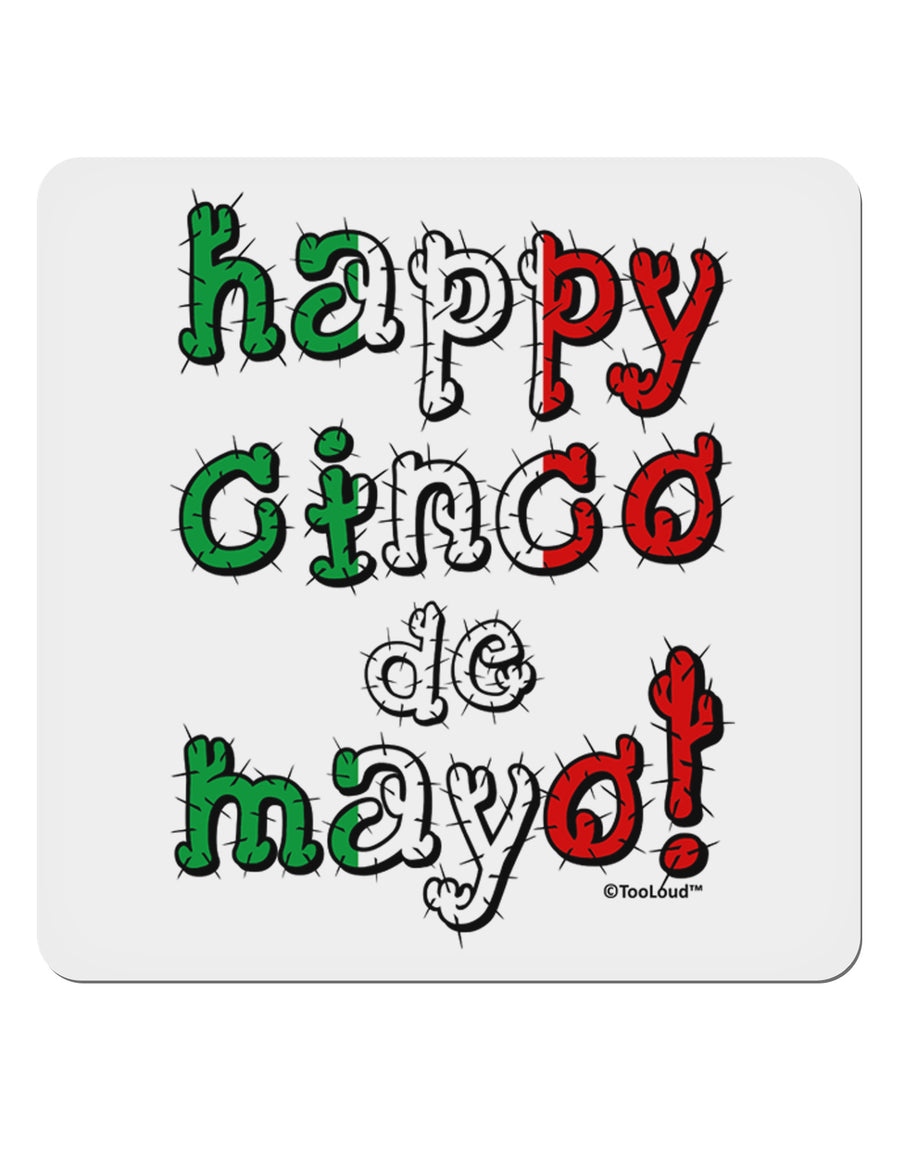 Happy Cinco de Mayo - Cactus Design 4x4&#x22; Square Sticker 4 Pieces-Stickers-TooLoud-White-Davson Sales