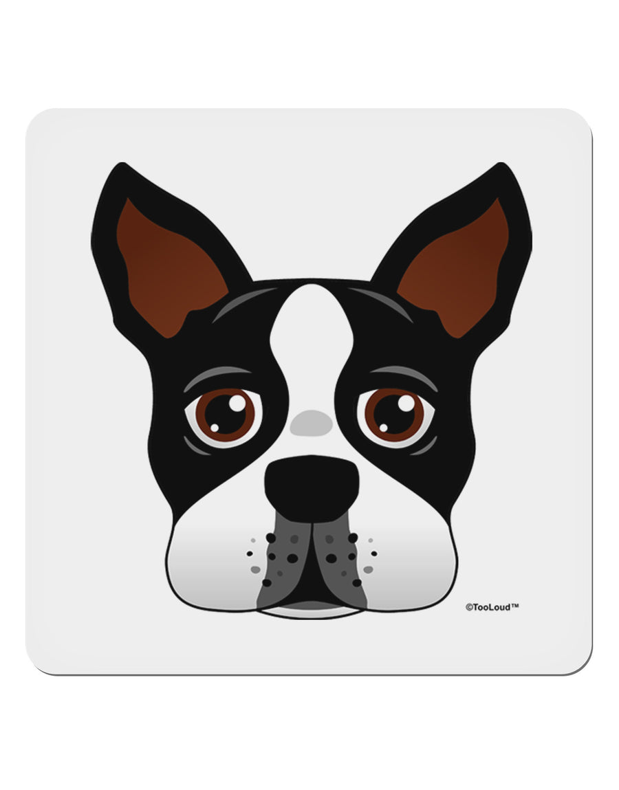 Cute Boston Terrier Dog Face 4x4&#x22; Square Sticker 4 Pieces-Stickers-TooLoud-White-Davson Sales