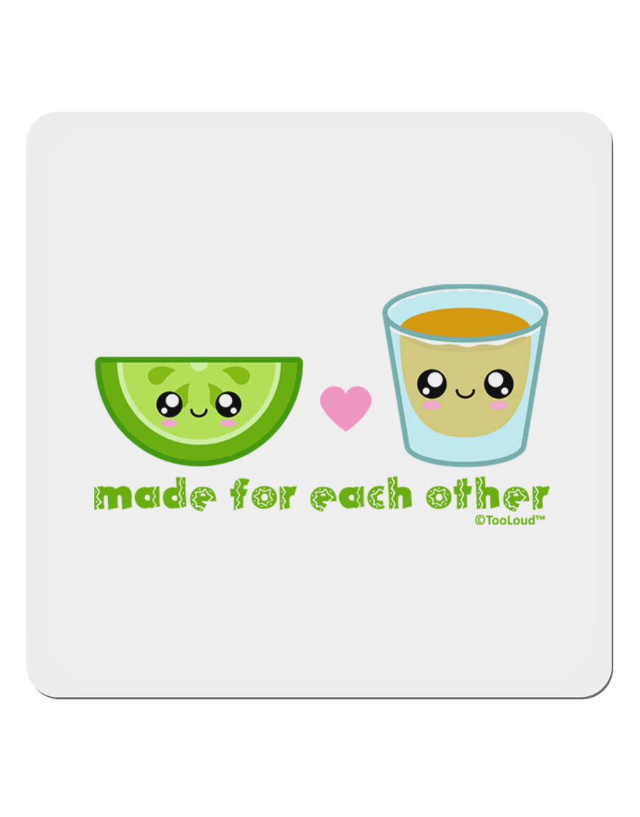 Cute Tequila Shot and Lime - Made For Each Other 4x4&#x22; Square Sticker 4 Pieces-Stickers-TooLoud-White-Davson Sales