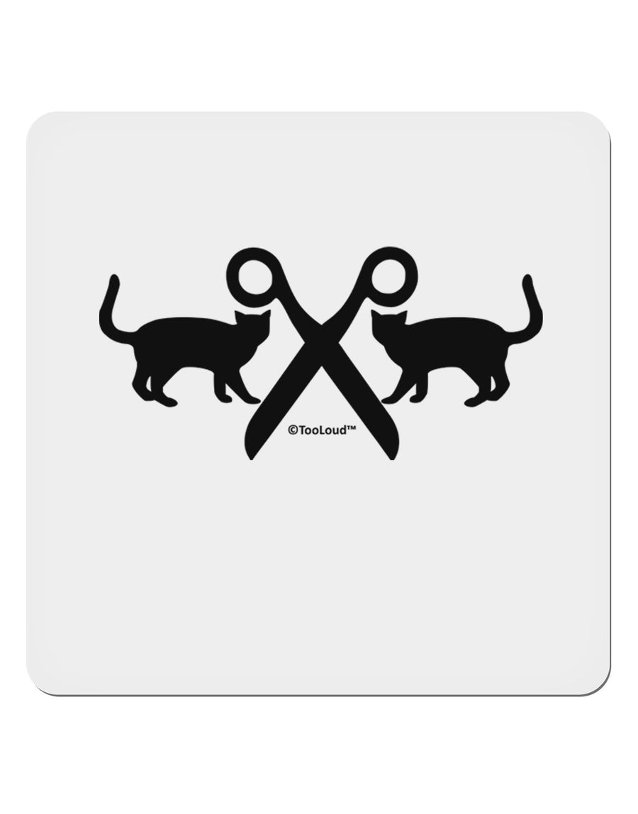 Two Cats With Scissors 4x4&#x22; Square Sticker 4 Pieces-Stickers-TooLoud-White-Davson Sales