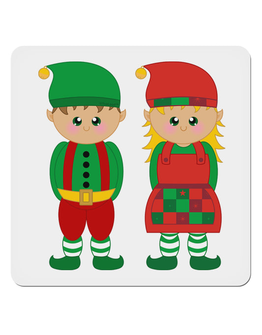 Cute Elf Couple Christmas 4x4&#x22; Square Sticker 4 Pieces-Stickers-TooLoud-White-Davson Sales