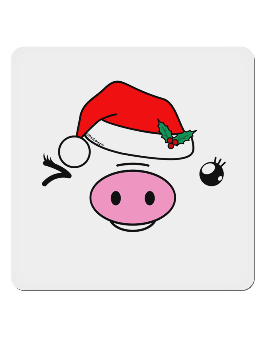 Kyu-T Face Oinkette Santa Hat Girl Pig 4x4&#x22; Square Sticker 4 Pieces-Stickers-TooLoud-White-Davson Sales