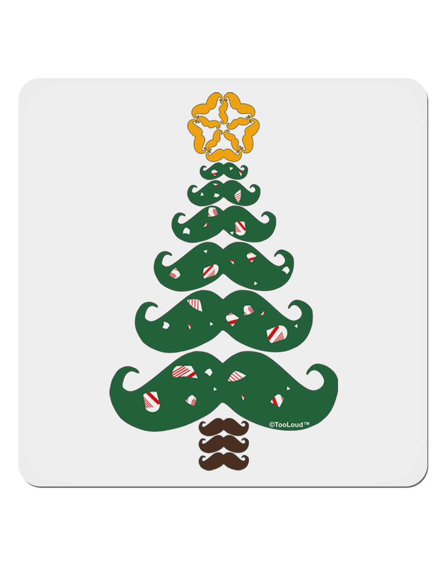 Mustache Christmas Tree 4x4&#x22; Square Sticker 4 Pieces-Stickers-TooLoud-White-Davson Sales