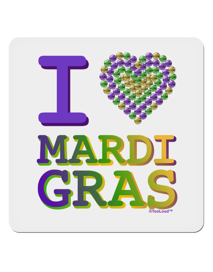 I Love Heart Mardi Gras 4x4&#x22; Square Sticker 4 Pieces-Stickers-TooLoud-White-Davson Sales