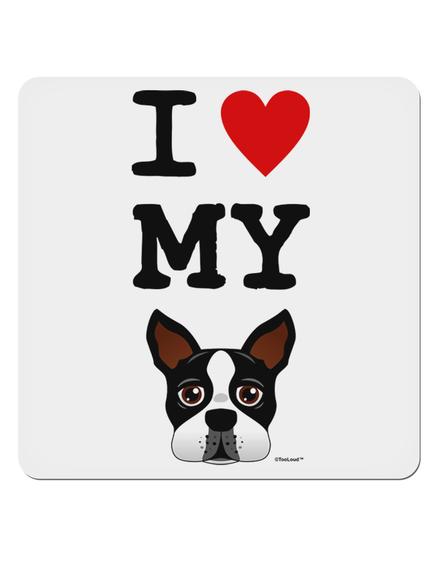 I Heart My Boston Terrier 4x4&#x22; Square Sticker 4 Pieces-Stickers-TooLoud-White-Davson Sales