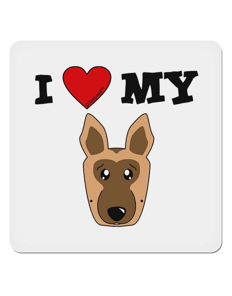 I Heart My - Cute German Shepherd Dog 4x4&#x22; Square Sticker 4 Pieces-Stickers-TooLoud-White-Davson Sales