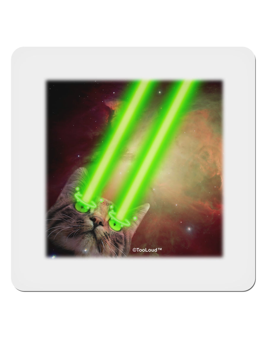 Laser Eyes Cat in Space Design 4x4&#x22; Square Sticker 4 Pieces-Stickers-TooLoud-White-Davson Sales