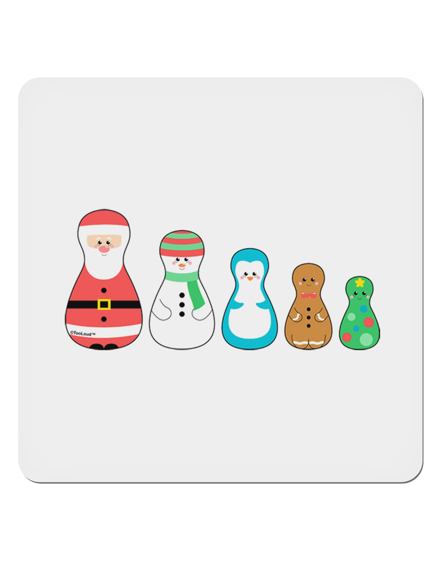 Cute Christmas Matryoshka Nesting Dolls 4x4&#x22; Square Sticker 4 Pieces-Stickers-TooLoud-White-Davson Sales