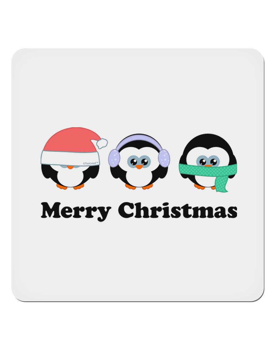 Merry Christmas Penguins See Hear Speak No Evil 4x4&#x22; Square Sticker 4 Pieces-Stickers-TooLoud-White-Davson Sales