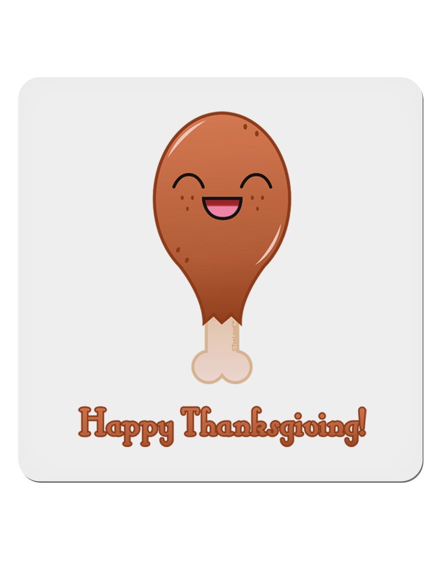 Cute Turkey Leg - Happy Thanksgiving 4x4&#x22; Square Sticker 4 Pieces-Stickers-TooLoud-White-Davson Sales