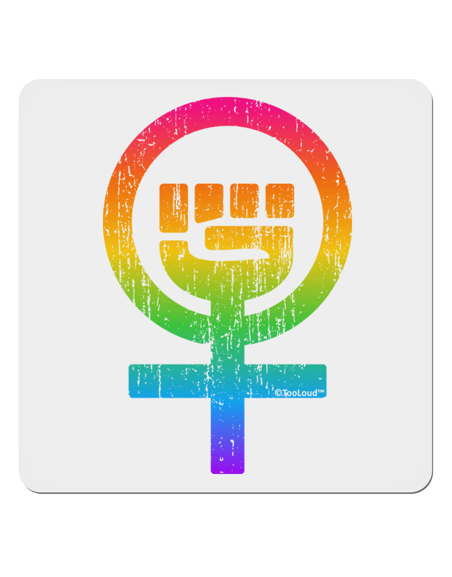 Rainbow Distressed Feminism Symbol 4x4&#x22; Square Sticker 4 Pieces-Stickers-TooLoud-White-Davson Sales