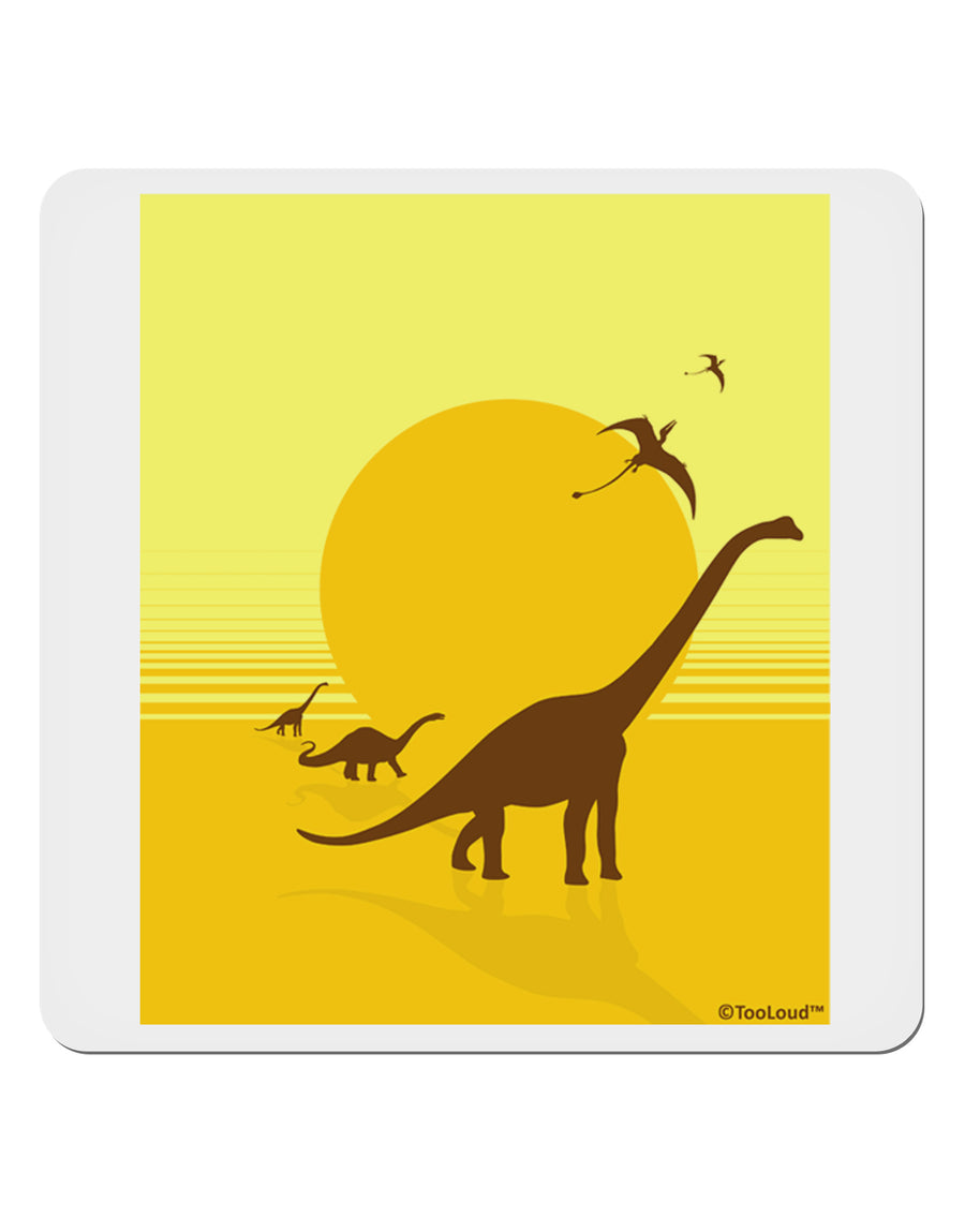 Brontosaurus and Pterodactyl Silhouettes with Sun 4x4&#x22; Square Sticker 4 Pieces-Stickers-TooLoud-White-Davson Sales