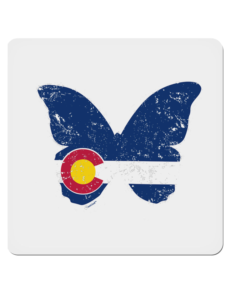 Grunge Colorado Butterfly Flag 4x4 Inch Square Stickers - 4 Pieces-Stickers-TooLoud-Davson Sales