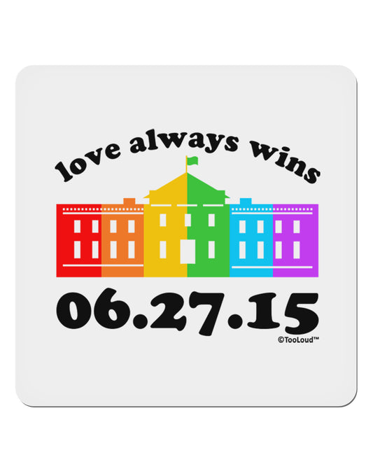 Love Always Wins with Date - Marriage Equality 4x4&#x22; Square Sticker 4 Pieces-Stickers-TooLoud-White-Davson Sales