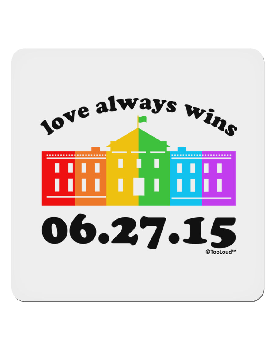 Love Always Wins with Date - Marriage Equality 4x4&#x22; Square Sticker 4 Pieces-Stickers-TooLoud-White-Davson Sales