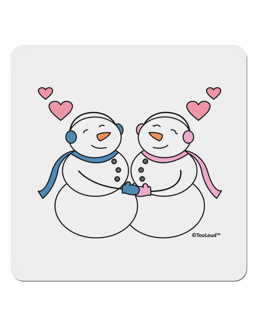 Cute Snowman and Snowwoman Couple 4x4&#x22; Square Sticker 4 Pieces-Stickers-TooLoud-White-Davson Sales