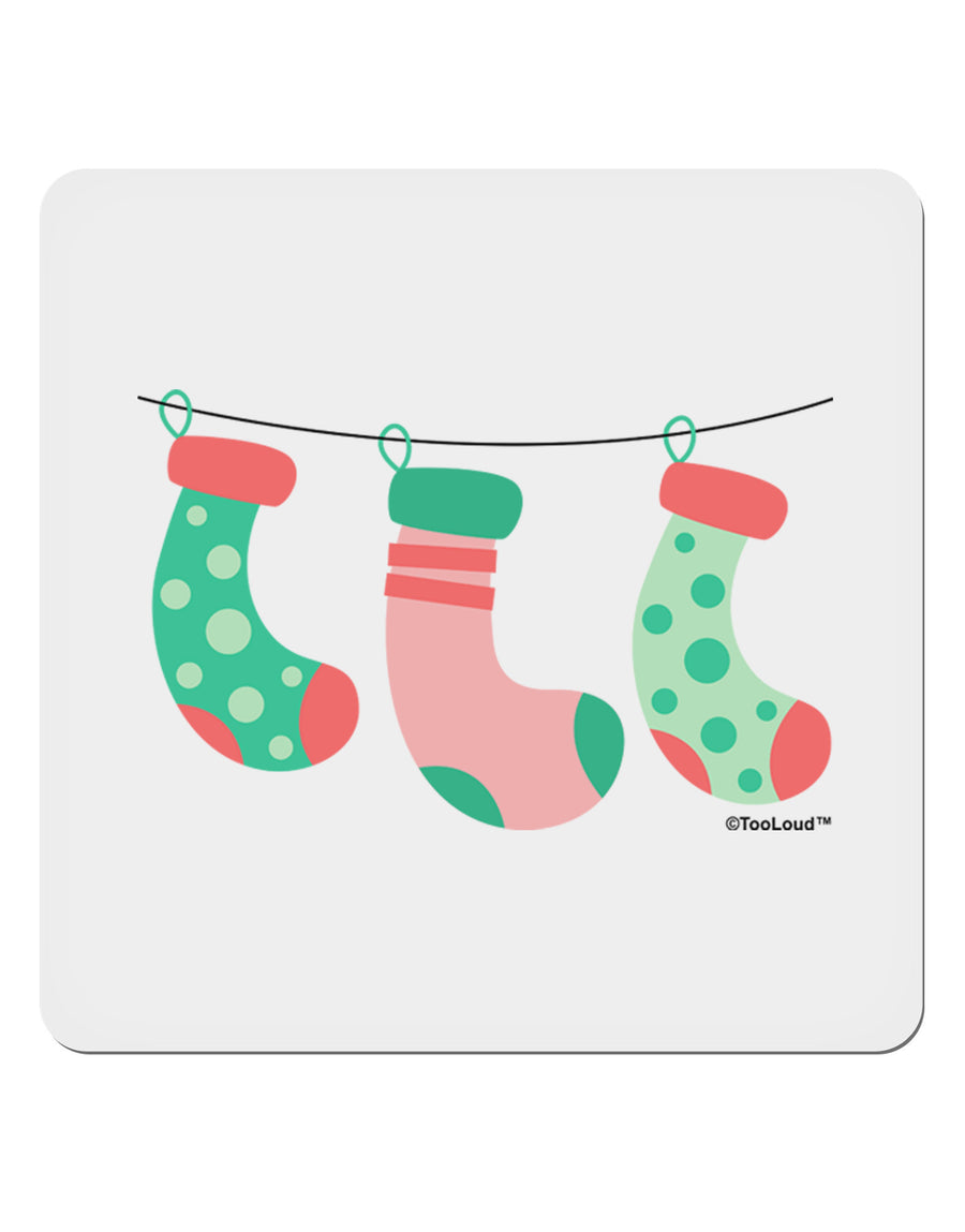 Cute Hanging Christmas Stockings 4x4&#x22; Square Sticker 4 Pieces-Stickers-TooLoud-White-Davson Sales