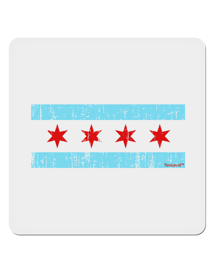 Distressed Chicago Flag Design 4x4&#x22; Square Sticker 4 Pieces-Stickers-TooLoud-White-Davson Sales