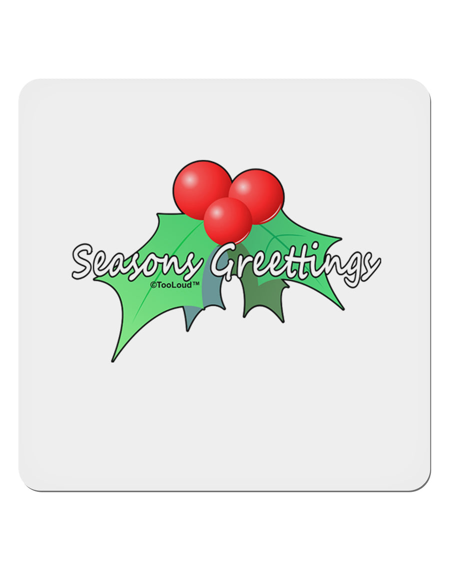 Holly Seasons Greetings Text 4x4&#x22; Square Sticker 4 Pieces-Stickers-TooLoud-White-Davson Sales