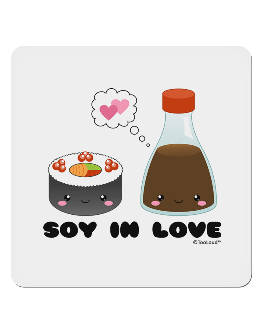 Cute Sushi and Soy Sauce - Soy In Love 4x4&#x22; Square Sticker 4 Pieces-Stickers-TooLoud-White-Davson Sales