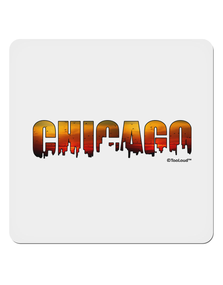 Chicago Skyline Cutout - Sunset Sky 4x4&#x22; Square Sticker 4 Pieces-Stickers-TooLoud-White-Davson Sales