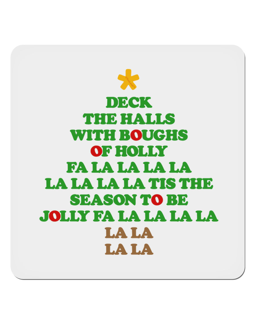 Deck the Halls Lyrics Christmas Tree 4x4&#x22; Square Sticker 4 Pieces-Stickers-TooLoud-White-Davson Sales