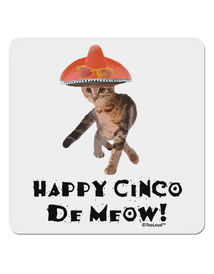 Cat with Pink Sombrero - Happy Cinco de Meow 4x4&#x22; Square Sticker 4 Pieces-Stickers-TooLoud-White-Davson Sales