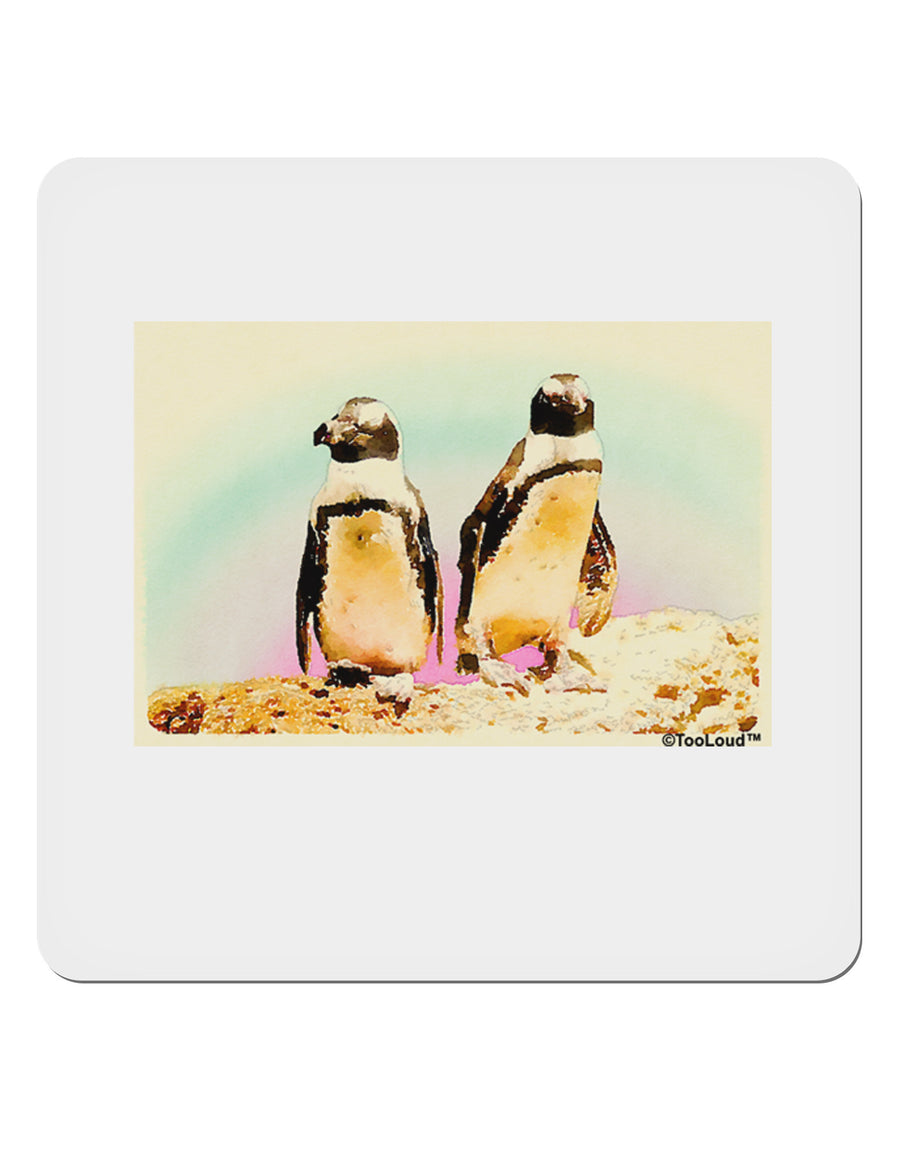 Magellanic Penguin Watercolor 4x4&#x22; Square Sticker 4 Pieces-Stickers-TooLoud-White-Davson Sales