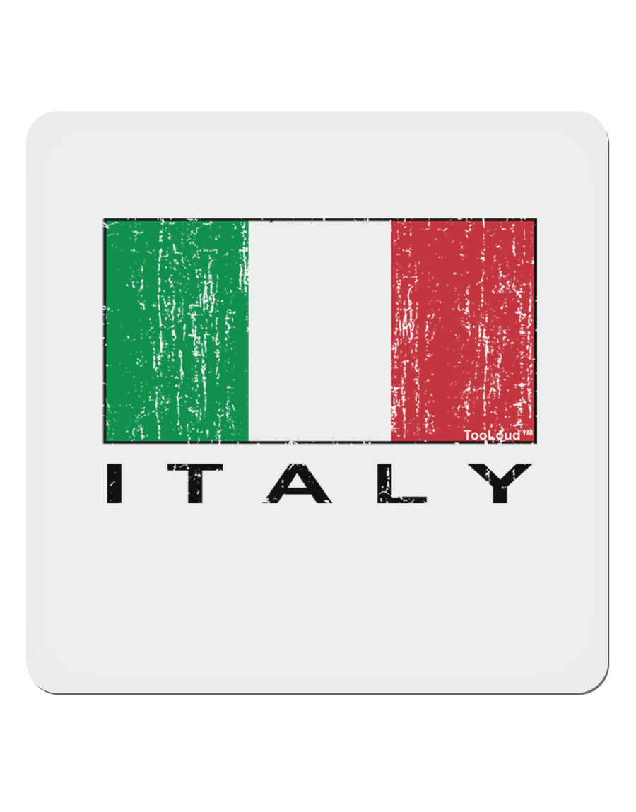 Italian Flag - Italy Text Distressed 4x4&#x22; Square Sticker 4 Pieces-Stickers-TooLoud-White-Davson Sales