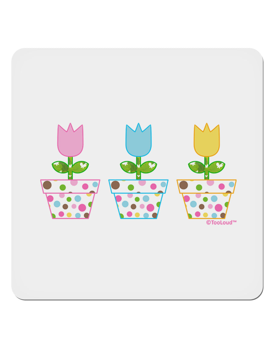 Three Easter Tulips 4x4&#x22; Square Sticker 4 Pieces-Stickers-TooLoud-White-Davson Sales