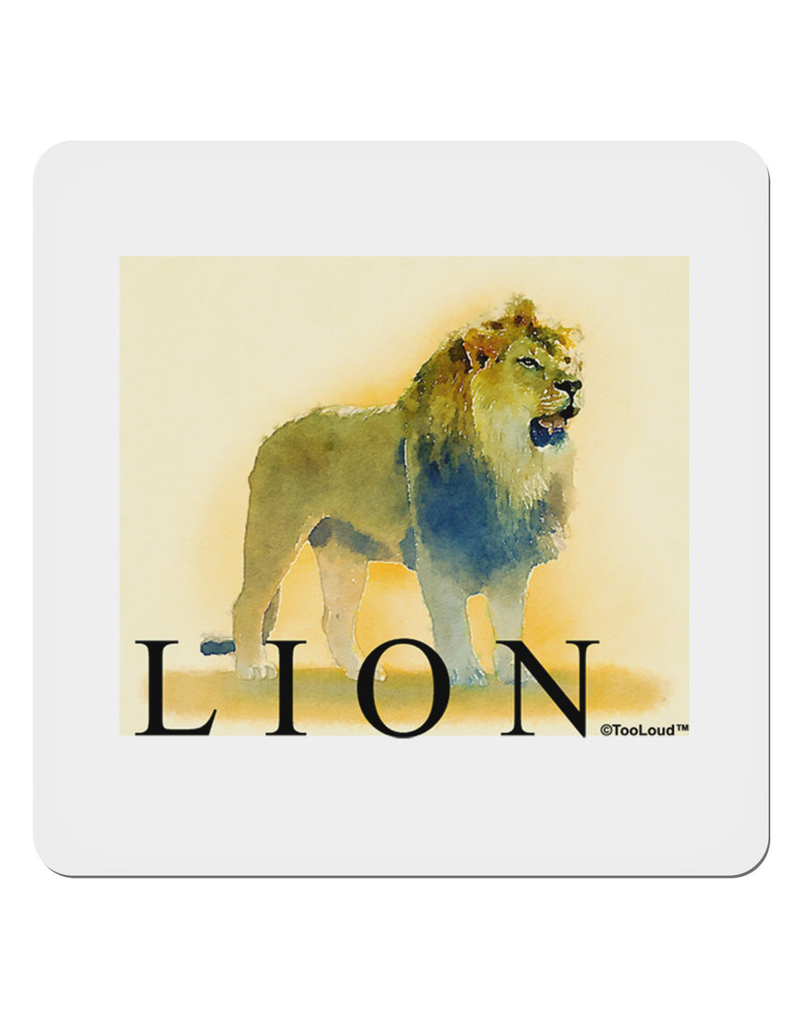 Lion Watercolor 1 Text 4x4&#x22; Square Sticker 4 Pieces-Stickers-TooLoud-White-Davson Sales