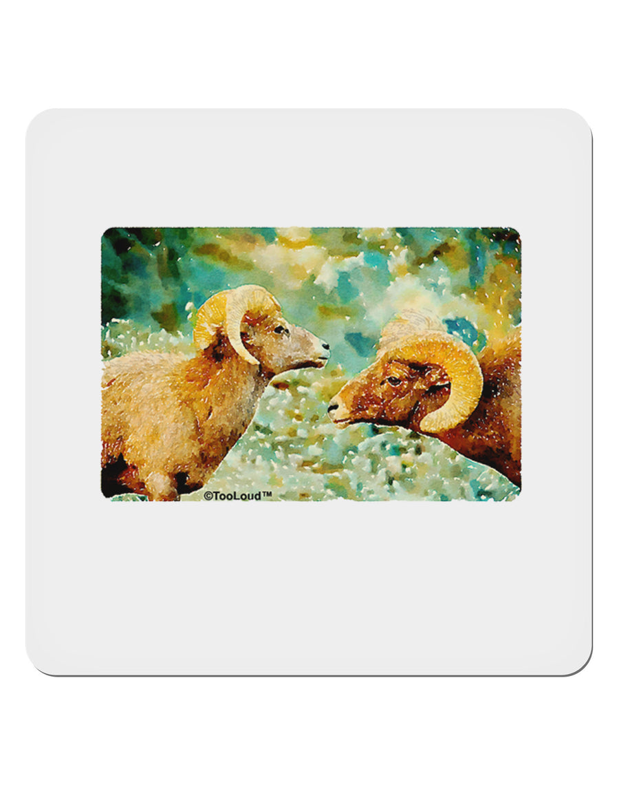 Two Bighorn Rams Watercolor 4x4&#x22; Square Sticker-Stickers-TooLoud-1 Piece-Davson Sales