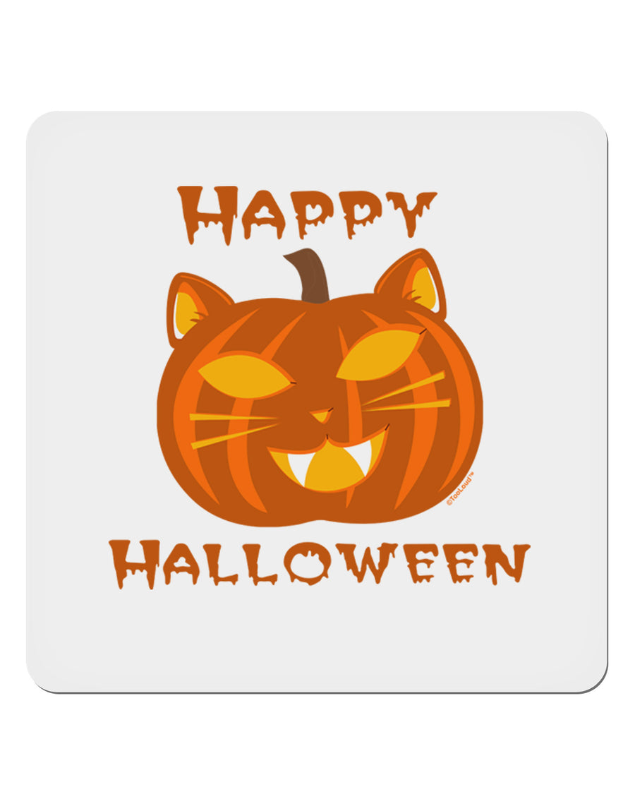 Cat-O-Lantern With Text 4x4&#x22; Square Sticker 4 Pieces-Stickers-TooLoud-White-Davson Sales