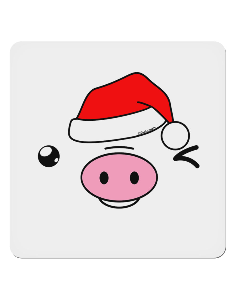 Kyu-T Face Oinkz Santa Hat Boy Pig 4x4&#x22; Square Sticker 4 Pieces-Stickers-TooLoud-White-Davson Sales