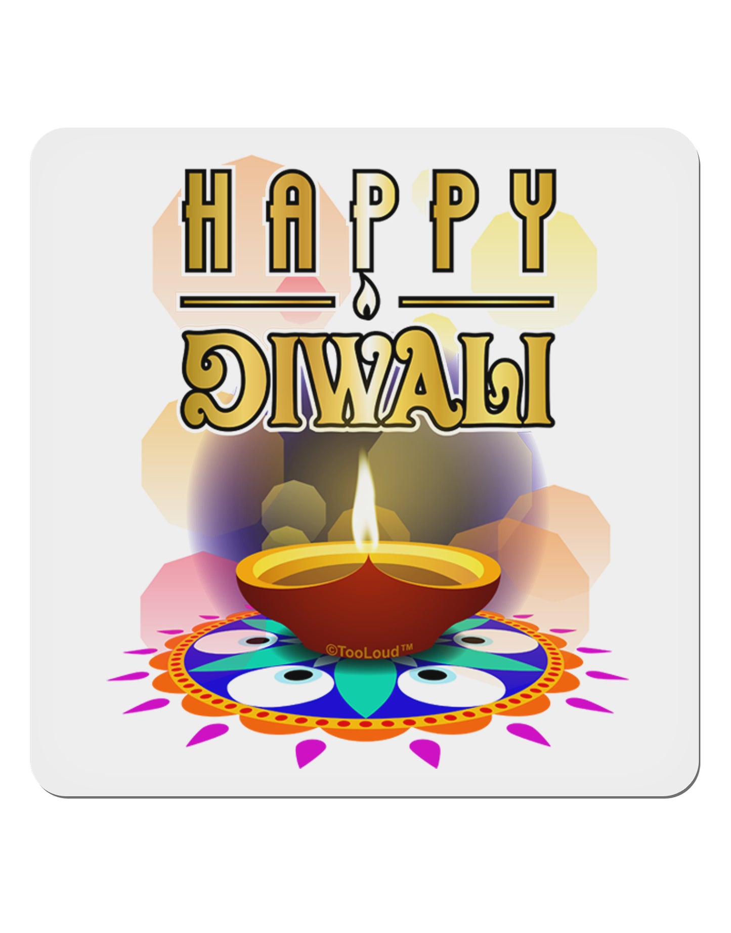 Happy Diwali - Rangoli and Diya 4x4&#x22; Square Sticker-Stickers-TooLoud-1-Davson Sales