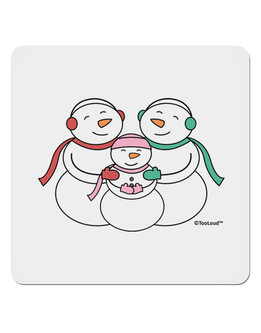 Cute Snowman Family with Girl 4x4&#x22; Square Sticker 4 Pieces-Stickers-TooLoud-White-Davson Sales