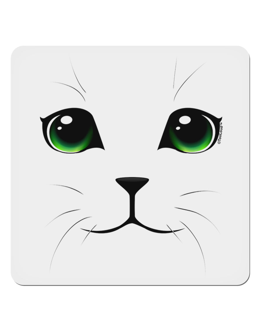 Green-Eyed Cute Cat Face 4x4&#x22; Square Sticker-Stickers-TooLoud-1-Davson Sales