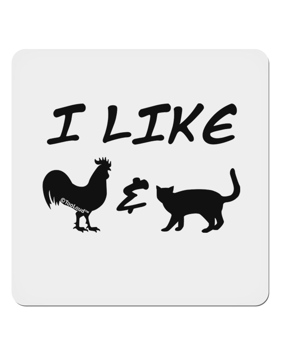 I Like Rooster & Cat Silhouette 4x4&#x22; Square Sticker 4 Pieces-Stickers-TooLoud-White-Davson Sales