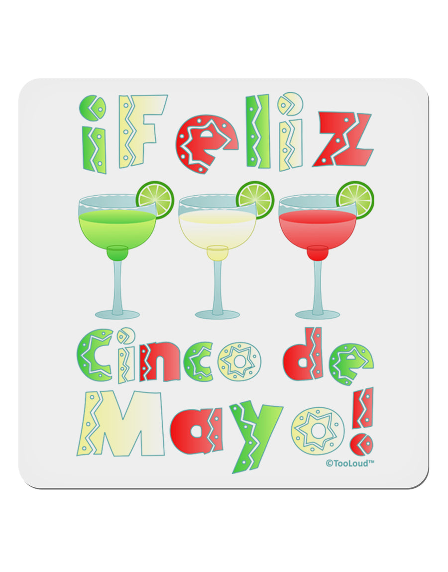 Margaritas - Mexican Flag Colors - Feliz Cinco de Mayo 4x4&#x22; Square Sticker 4 Pieces-Stickers-TooLoud-White-Davson Sales