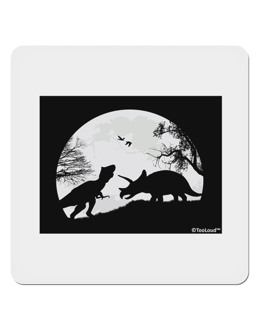 T-Rex and Triceratops Silhouettes Design 4x4&#x22; Square Sticker 4 Pieces-Stickers-TooLoud-White-Davson Sales