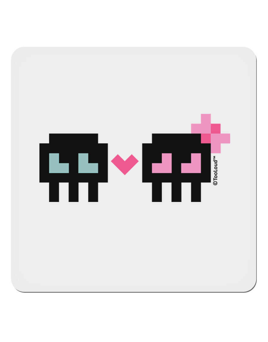 8-Bit Skull Love - Boy and Girl 4x4&#x22; Square Sticker 4 Pieces-Stickers-TooLoud-White-Davson Sales