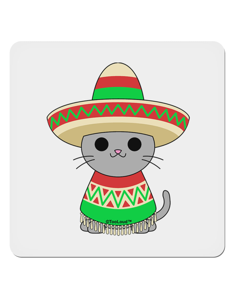 Cat with Sombrero and Poncho 4x4&#x22; Square Sticker 4 Pieces-Stickers-TooLoud-White-Davson Sales