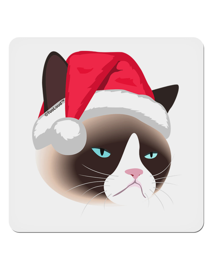 Santa Hat Disgruntled Siamese Cat 4x4&#x22; Square Sticker-Stickers-TooLoud-1-Davson Sales