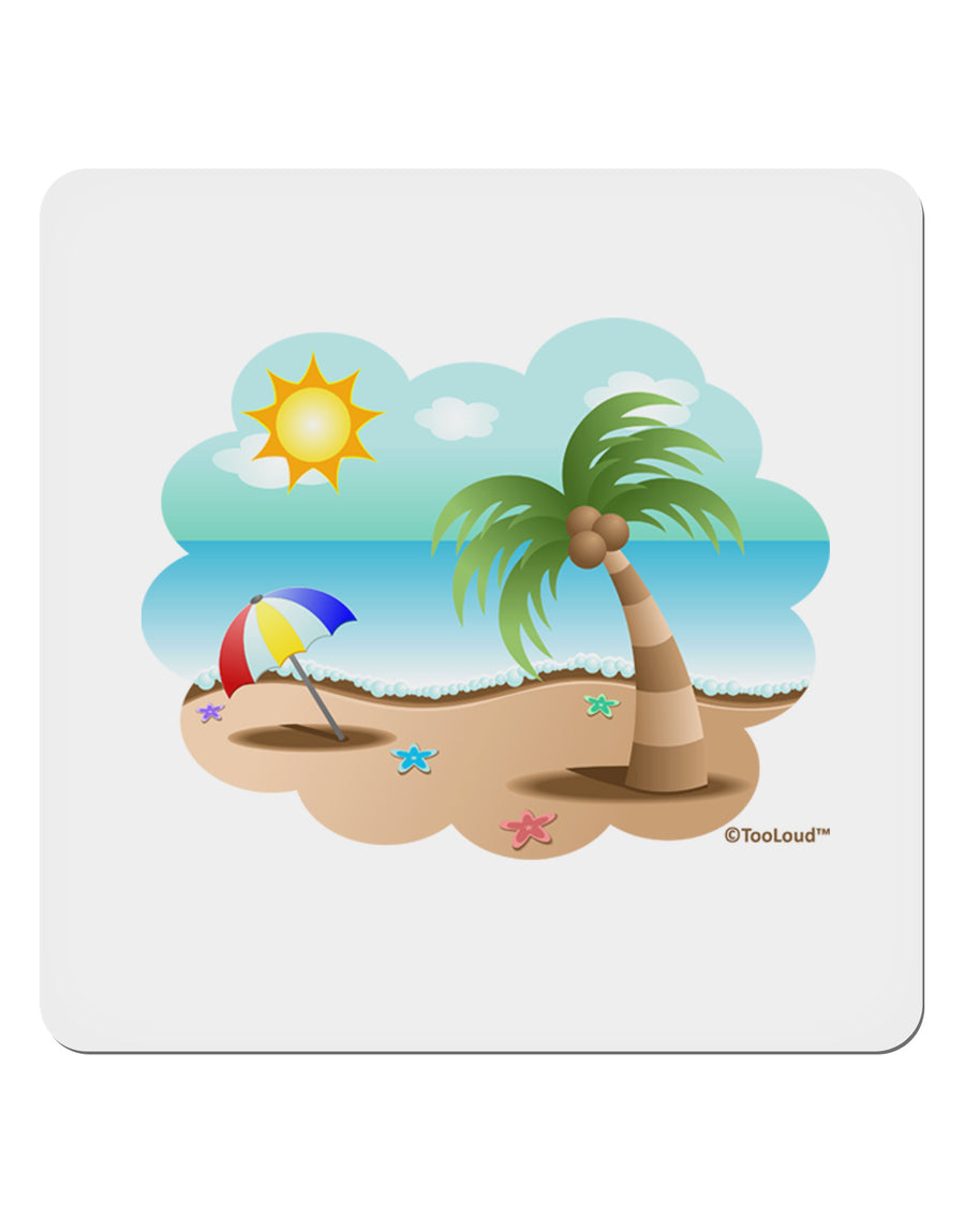 Fun Summer Beach Scene 4x4&#x22; Square Sticker 4 Pieces-Stickers-TooLoud-White-Davson Sales