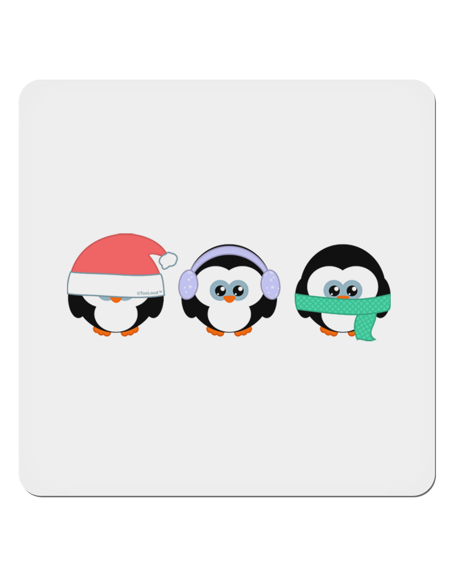 Christmas Penguins See No Evil Hear No Evil Speak No Evil 4x4&#x22; Square Sticker 4 Pieces-Stickers-TooLoud-White-Davson Sales