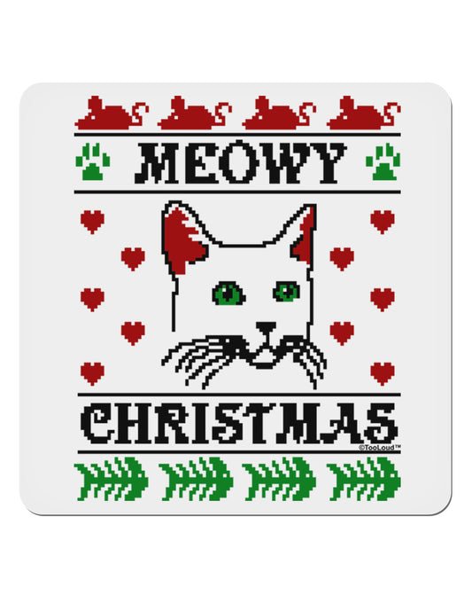 Meowy Christmas Cat Knit Look 4x4&#x22; Square Sticker-Stickers-TooLoud-1-Davson Sales